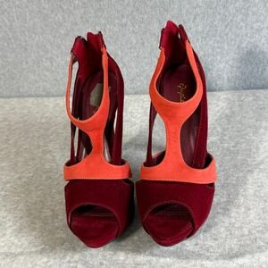 Qupid Platform Heels Sexy Size 9 Burgundy Orange Good Strappy Peep Toe Sandals